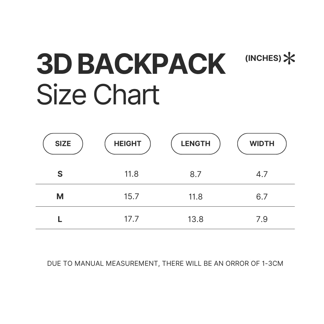 3D Backpack Size Chart - My Favorite Murder Merch